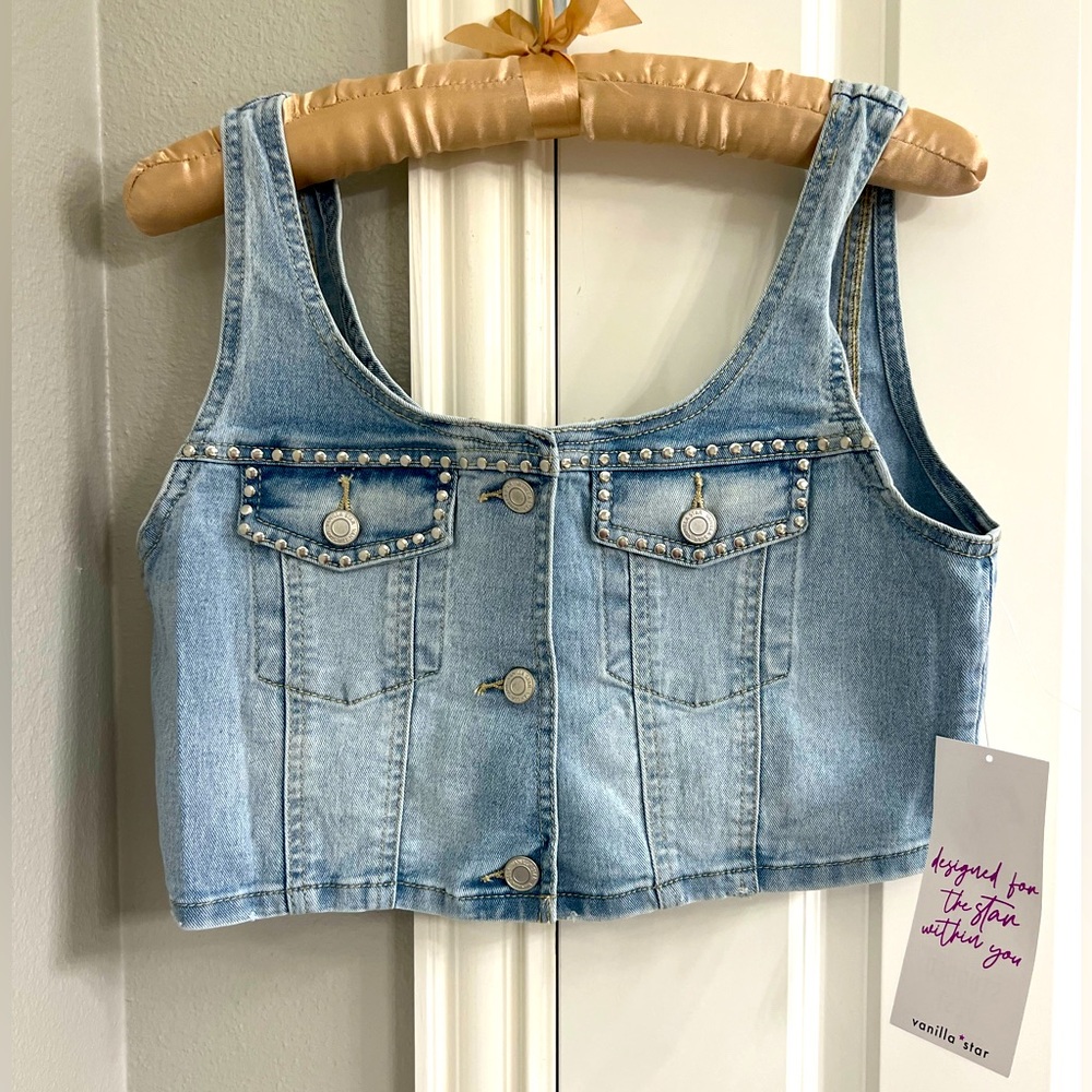 NWT Vanilla Star studded denim top